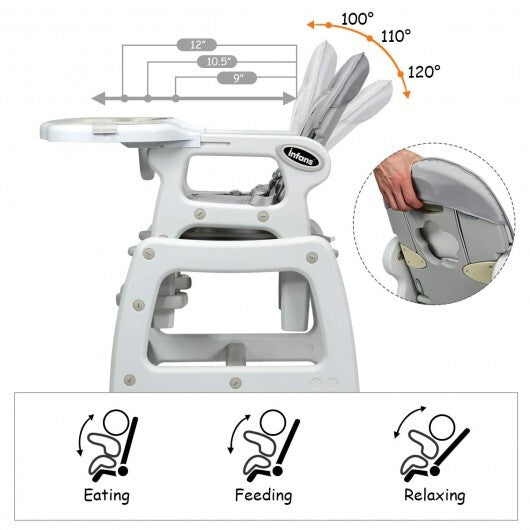 3-in-1 Baby High Chair with Lockable Universal Wheels-Gray - Color: Gray - Minihomy