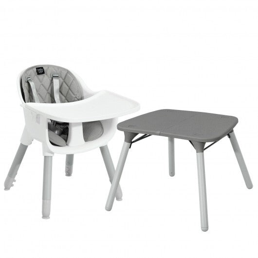 4-in-1 Baby Convertible Toddler Table Chair Set with PU Cushion-Gray - Color: Gray