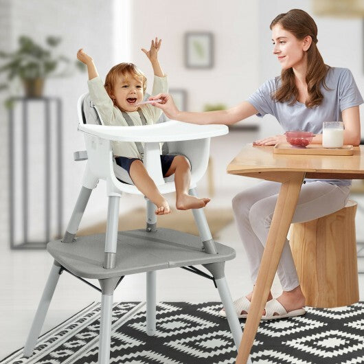 4-in-1 Baby Convertible Toddler Table Chair Set with PU Cushion-Gray - Color: Gray