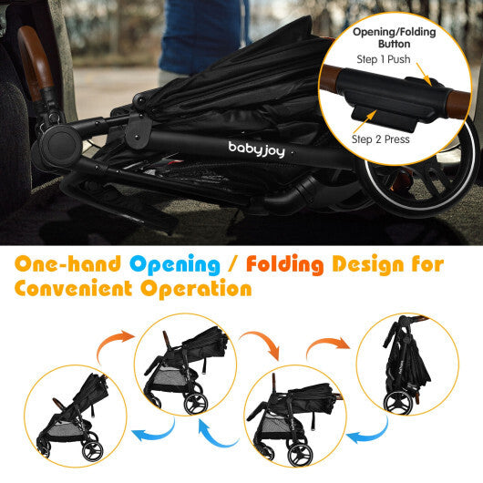 5-Point Harness Lightweight Infant Stroller with Foot Cover and Adjustable Backrest-Black - Color: Black - Minihomy