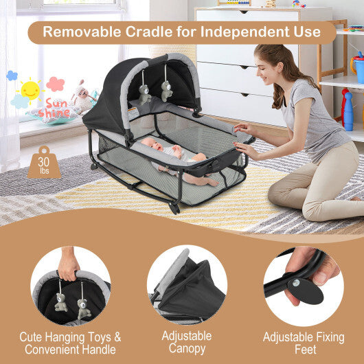 5-in-1 Portable Baby Playard with Cradle and Storage Basket-Black - Color: Black - Minihomy