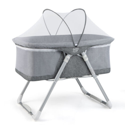 2-In-1 Baby Bassinet with Mattress and Net-Gray - Color: Gray