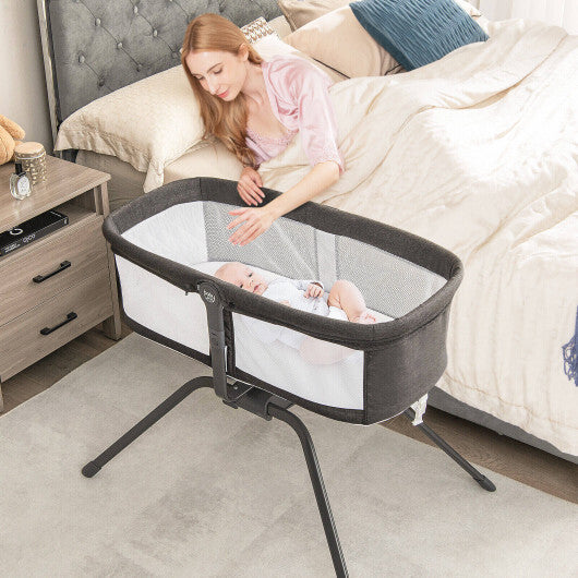 Portable Folding Bedside Sleeper with Mattress and Carry Bag-Gray & White - Color: Gray & White