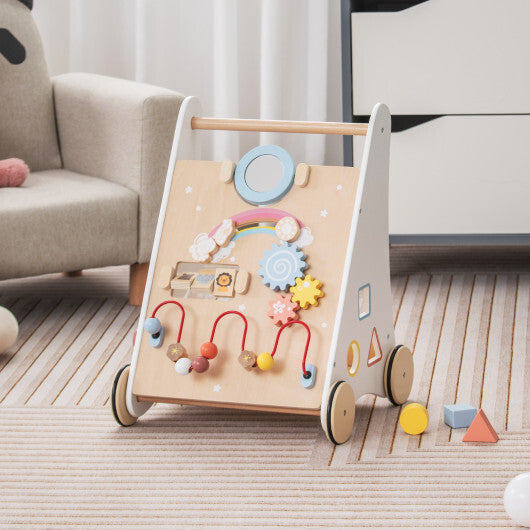 Wooden Baby Walker with Multiple Activities Center for Over 1 Year Old-White - Color: White