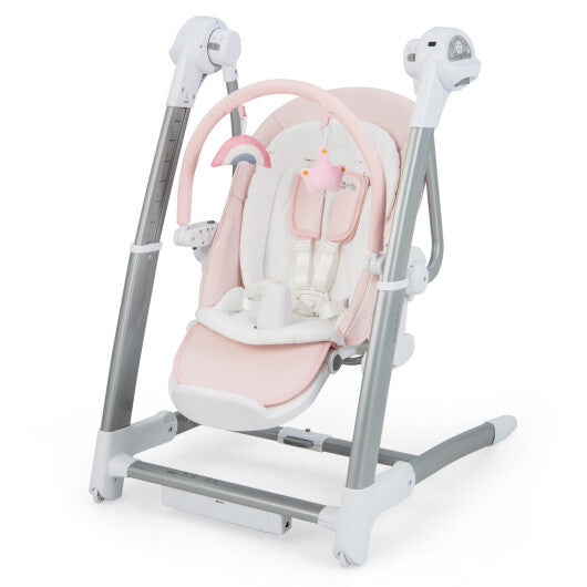 Baby Folding High Chair with 8 Adjustable Heights and 5 Recline Backrest-Pink - Color: Pink