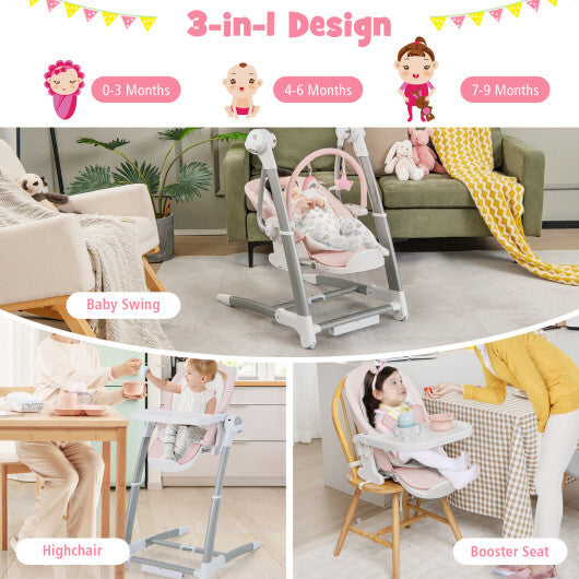 Baby Folding High Chair with 8 Adjustable Heights and 5 Recline Backrest-Pink - Color: Pink