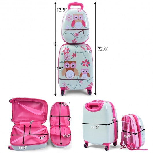 2 Pieces 12 Inch 16 Inch Green ABS Kids Suitcase Luggage Set - Color: Pink - Minihomy