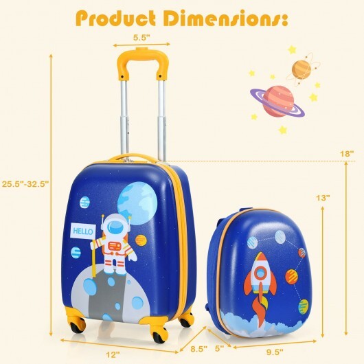 2 Pieces Kids Luggage Set with Backpack and Suitcase for Travel - Color: Blue - Minihomy