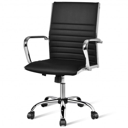 High Back Ribbed Office Chair with Armrests-Black - Color: Black - Minihomy