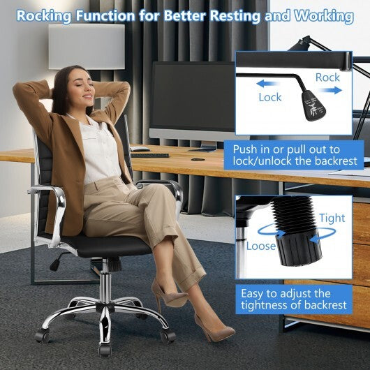 High Back Ribbed Office Chair with Armrests-Black - Color: Black - Minihomy