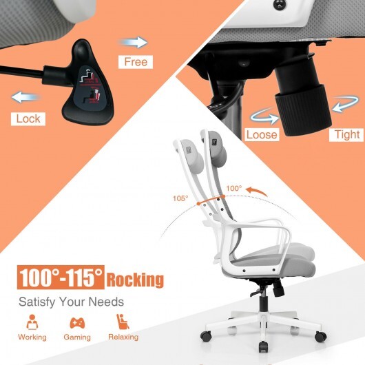 Adjustable Mesh Office Chair with Heating Support Headrest-Gray - Color: Gray - Minihomy