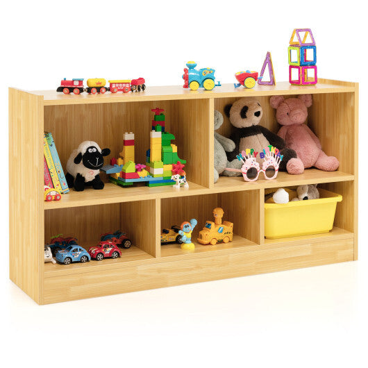 Kids 2-Shelf Bookcase 5-Cube Wood Toy Storage Cabinet Organizer-Beige - Color: Beige