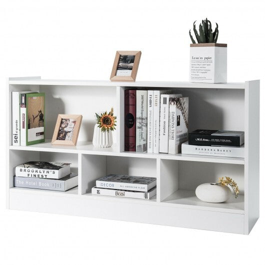 Kids 2-Shelf Bookcase 5-Cube Wood Toy Storage Cabinet Organizer-White - Color: White