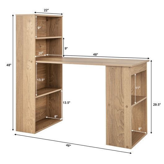 48 Inch Computer Desk with 4-Tier Bookcase and CPU Stand-Natural - Color: Natural - Minihomy