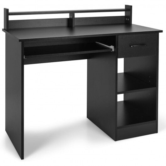 Study Laptop Table with Drawer and Keyboard Tray-Black - Color: Black