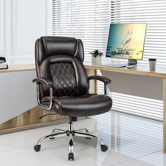 Height Adjustable Big and Tall Office Chair Computer Desk Chair with Metal Base-Brown - Color: Brown - Minihomy