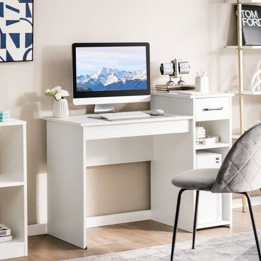 Computer Desk PC Laptop Table with Drawer and Shelf-White - Color: White