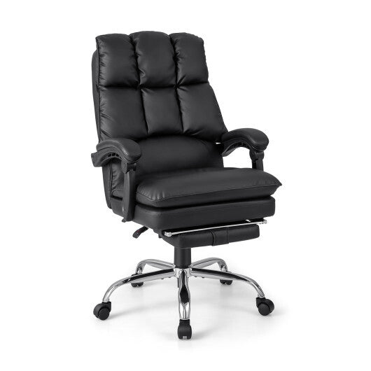 Ergonomic Adjustable Swivel Office Chair with Retractable Footrest-Black - Color: Black - Minihomy