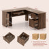 L-Shaped Office Desk with Storage Drawers and Keyboard Tray-Walnut - Color: Walnut - Minihomy