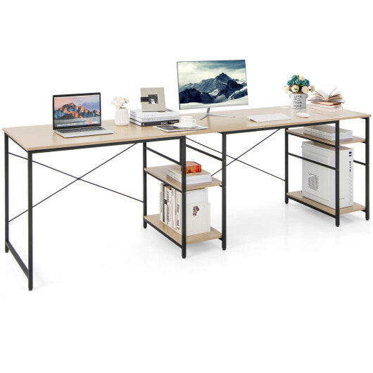 L Shaped Computer Desk with 4 Storage Shelves and Cable Holes-Natural - Color: Natural - Minihomy