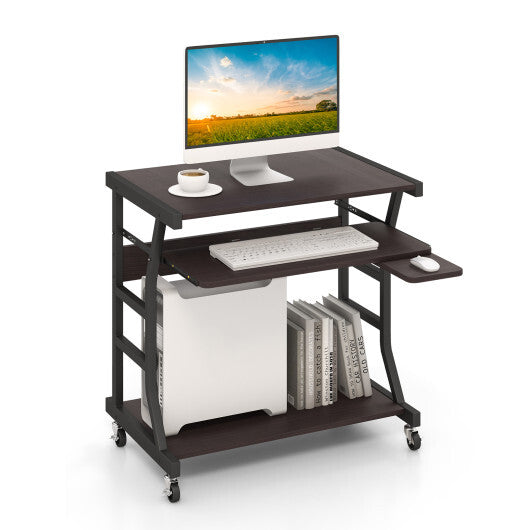 Mobile Computer Desk with Keyboard Tray Mouse Tray and Shelf-Dark Brown - Color: Dark Brown - Minihomy