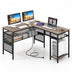 L-Shaped Computer Desk with Charging Station and Adjustable Shelf-Gray - Color: Gray - Minihomy