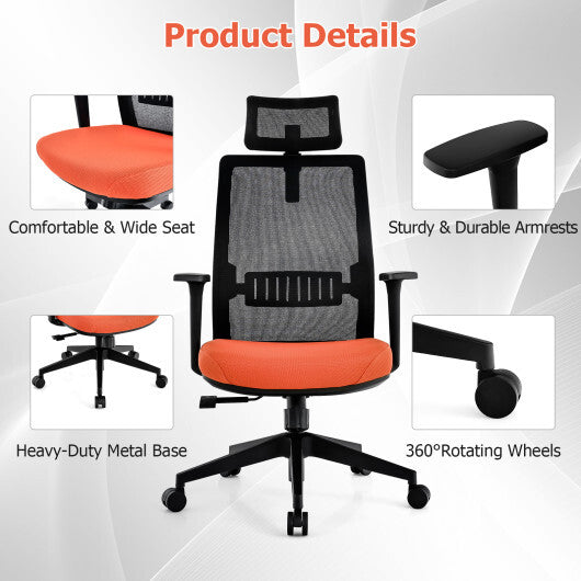 Ergonomic Office Chair with Lumbar Support and Adjustable Headrest-Black - Color: Black - Minihomy