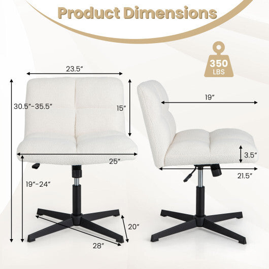 Office Armless Chair Cross Legged with Imitation Lamb Fleece and Adjustable Height-Beige - Color: Beige - Minihomy