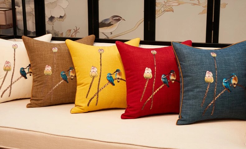 Chinese Embroidered Throw Pillow Sofa Cover Pillow Without Core - Minihomy