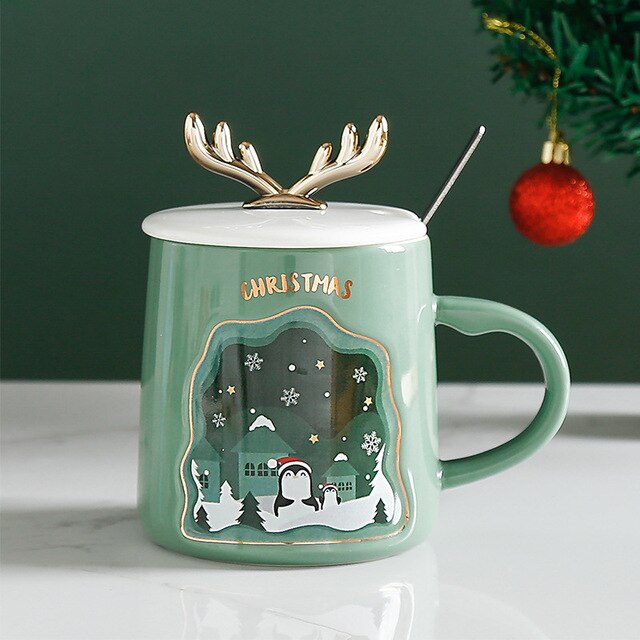 Drinkware Christmas Mugs  Ceramic Coffee Cups With Spoon - Minihomy