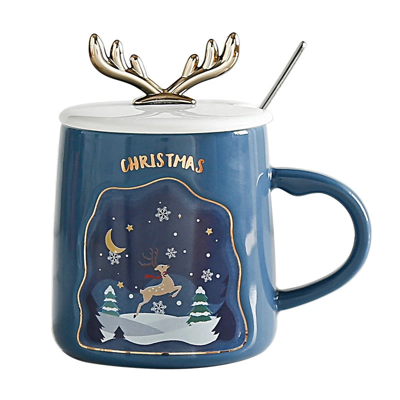 Drinkware Christmas Mugs  Ceramic Coffee Cups With Spoon - Minihomy