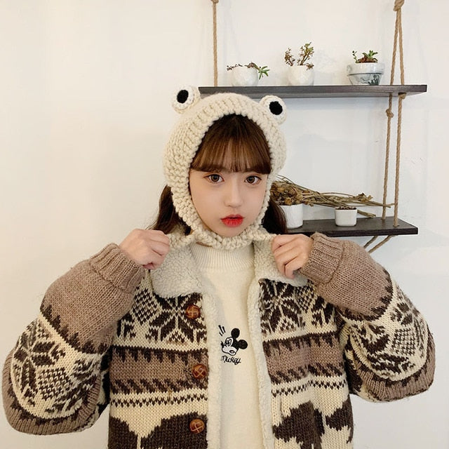 Big eyes frog woolen hat