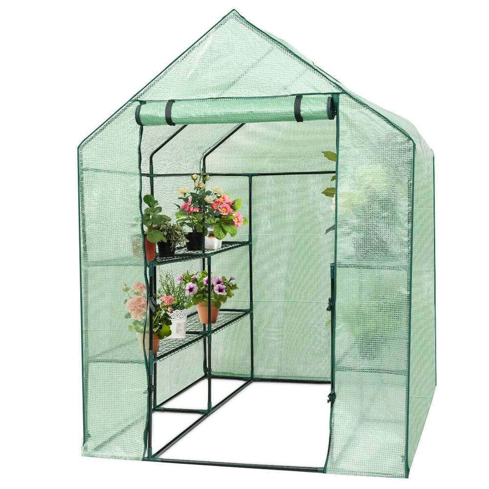 8 shelves Mini Walk In Greenhouse Outdoor Gardening Plant Green House - Color: Green - Minihomy