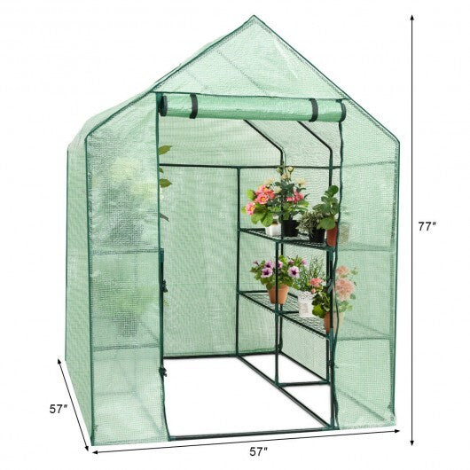 8 shelves Mini Walk In Greenhouse Outdoor Gardening Plant Green House - Color: Green - Minihomy