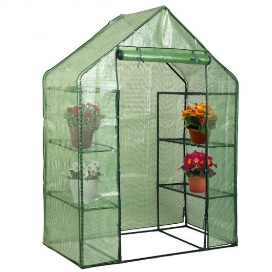 Portable 4 Tier Walk-in Plant Greenhouse with 8 Shelves - Color: Green - Minihomy