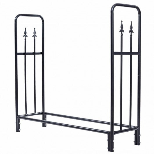 4 Feet Outdoor Heavy Duty Steel Firewood Wood Storage Rack - Color: Black - Minihomy