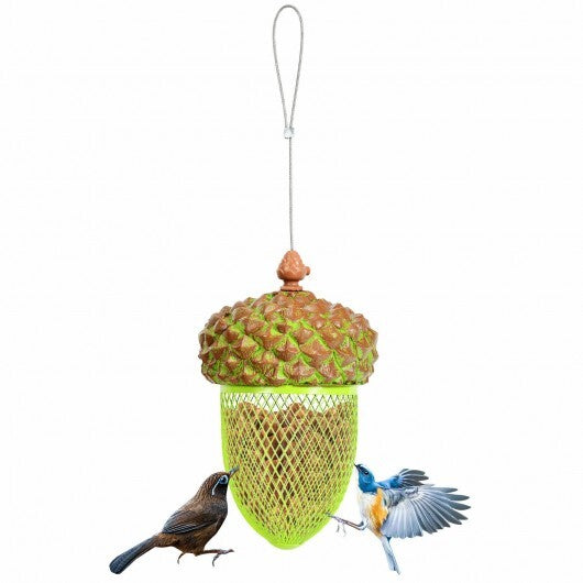 Metal Acorn Wild Bird Feeder Outdoor Hanging Food Dispenser for Garden Yard-Brown - Minihomy