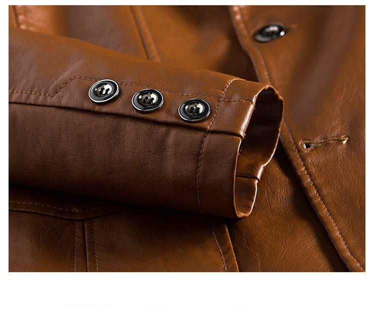 Leather Men's Autumn And Winter Jacket Thin Lapel - Minihomy