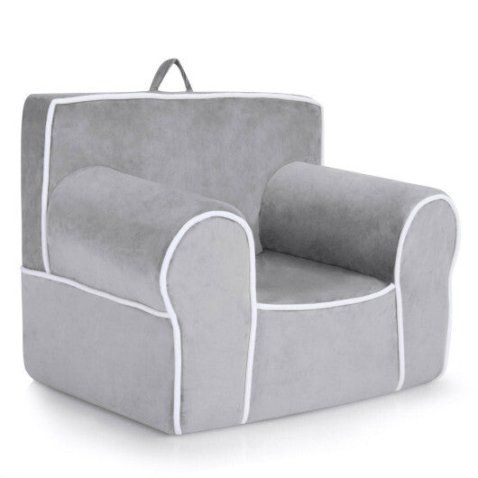 Upholstered Kids Sofa with Velvet Fabric and High-Quality Sponge-Gray - Color: Gray