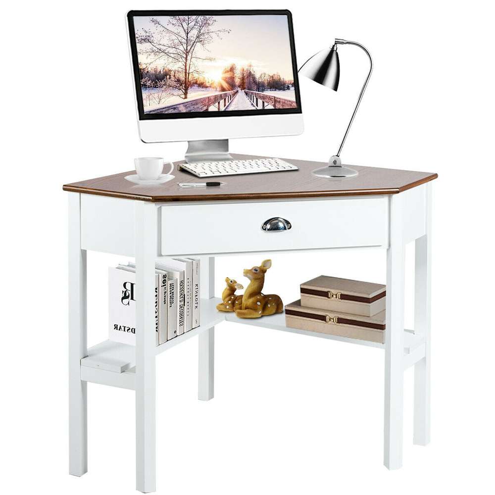 Corner Wooden Piece Laptop Computer Desk-Natural - Color: Natural - Minihomy