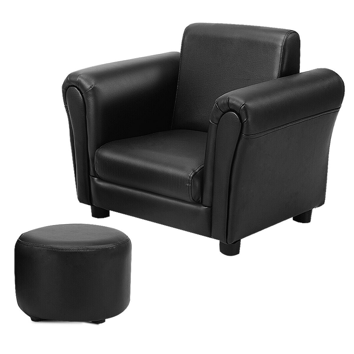 Black Kids Single Armrest Couch Sofa with Ottoman - Color: Black