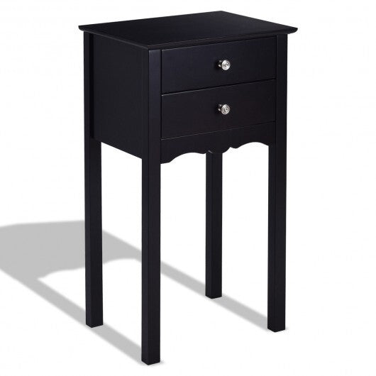 Side Table End Accent Table with 2 Drawers-Black