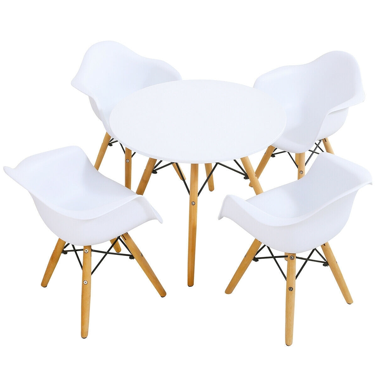 5 Piece Kids Modern Round Table Chair Set - Color: White - Minihomy