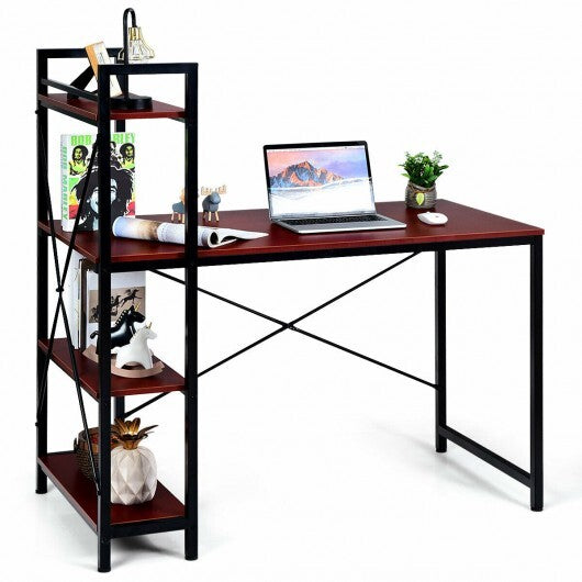 47.5 Inch Writing Study Computer Desk with 4-Tier Shelves-Rustic brown - Color: Rustic Brown - Minihomy