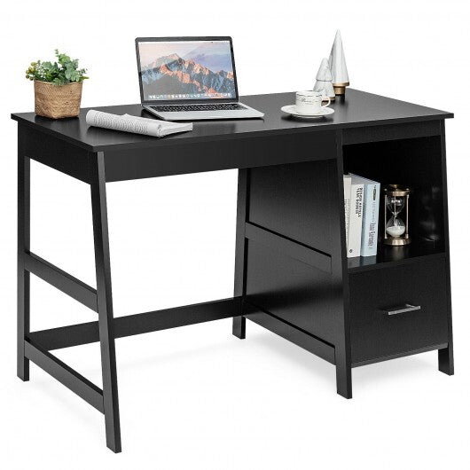 47.5 Inch Modern Home Computer Desk with 2 Storage Drawers-Black - Color: Black - Minihomy