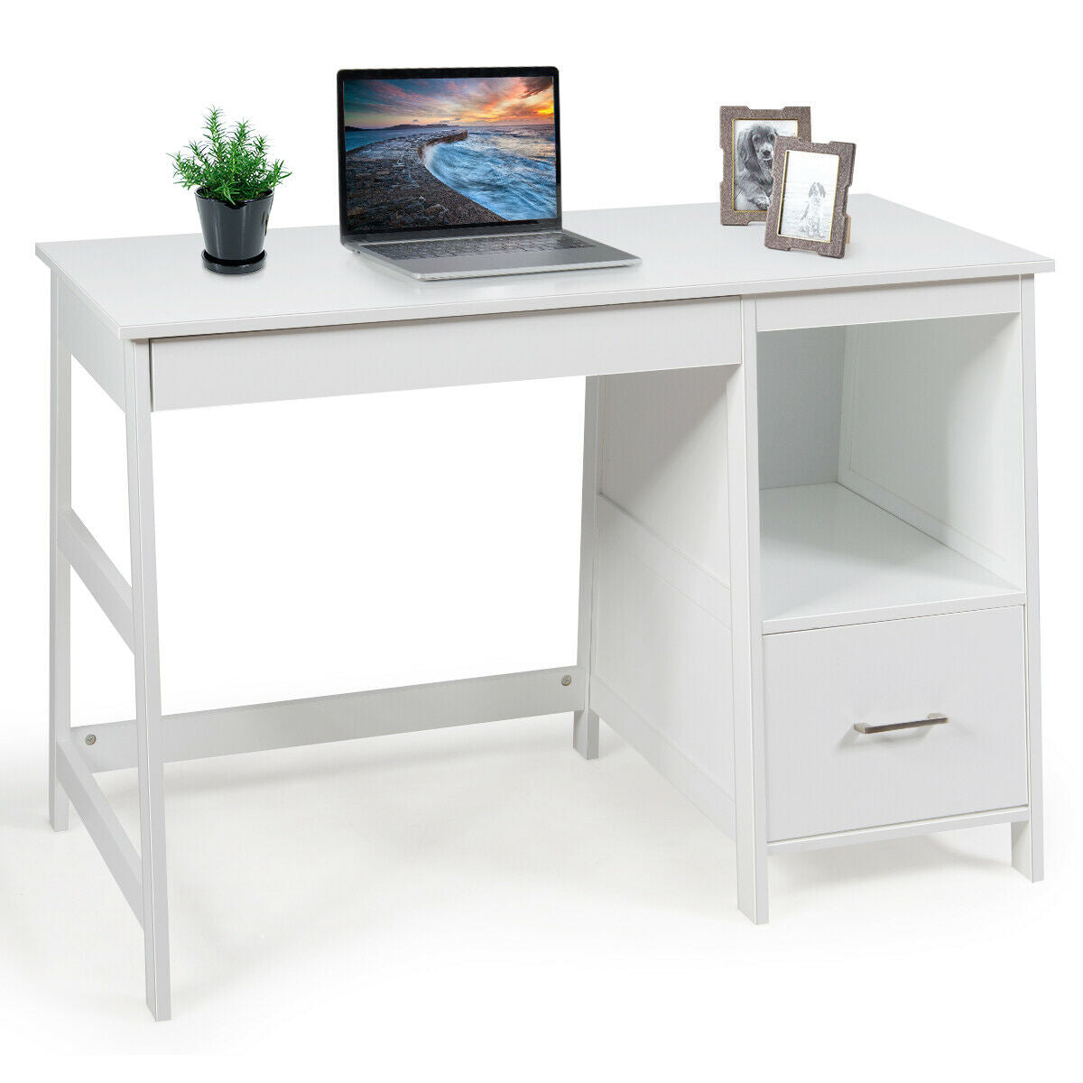 47.5 Inch Modern Home Computer Desk with 2 Storage Drawers-White - Color: White - Minihomy