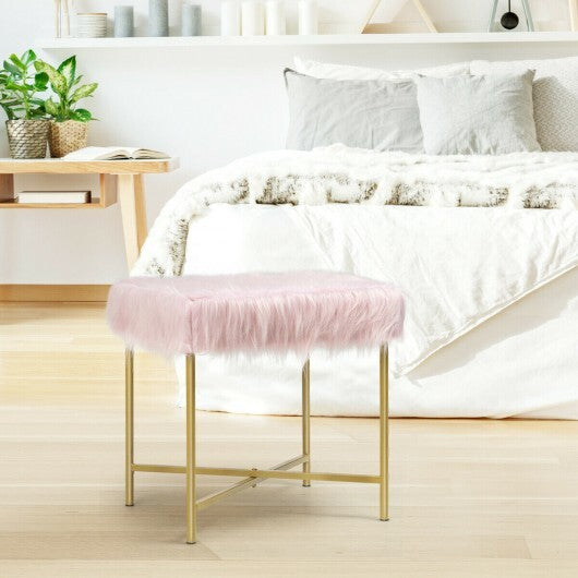 Faux Fur Ottoman Decorative Stool with Metal Legs