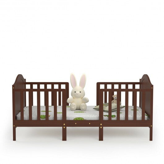 2-in-1 Classic Convertible Wooden Toddler Bed with 2 Side Guardrails for Extra Safety-White - Minihomy