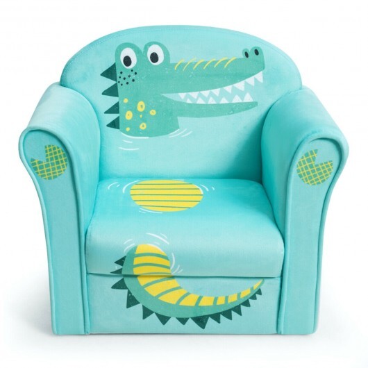 Kids Crocodile Armrest Upholstered Couch - Color: Green