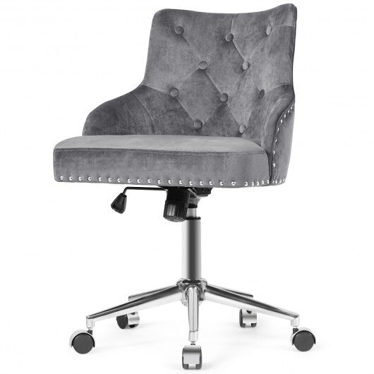 Tufted Upholstered Swivel Computer Desk Chair with Nailed Tri-Gray - Color: Gray